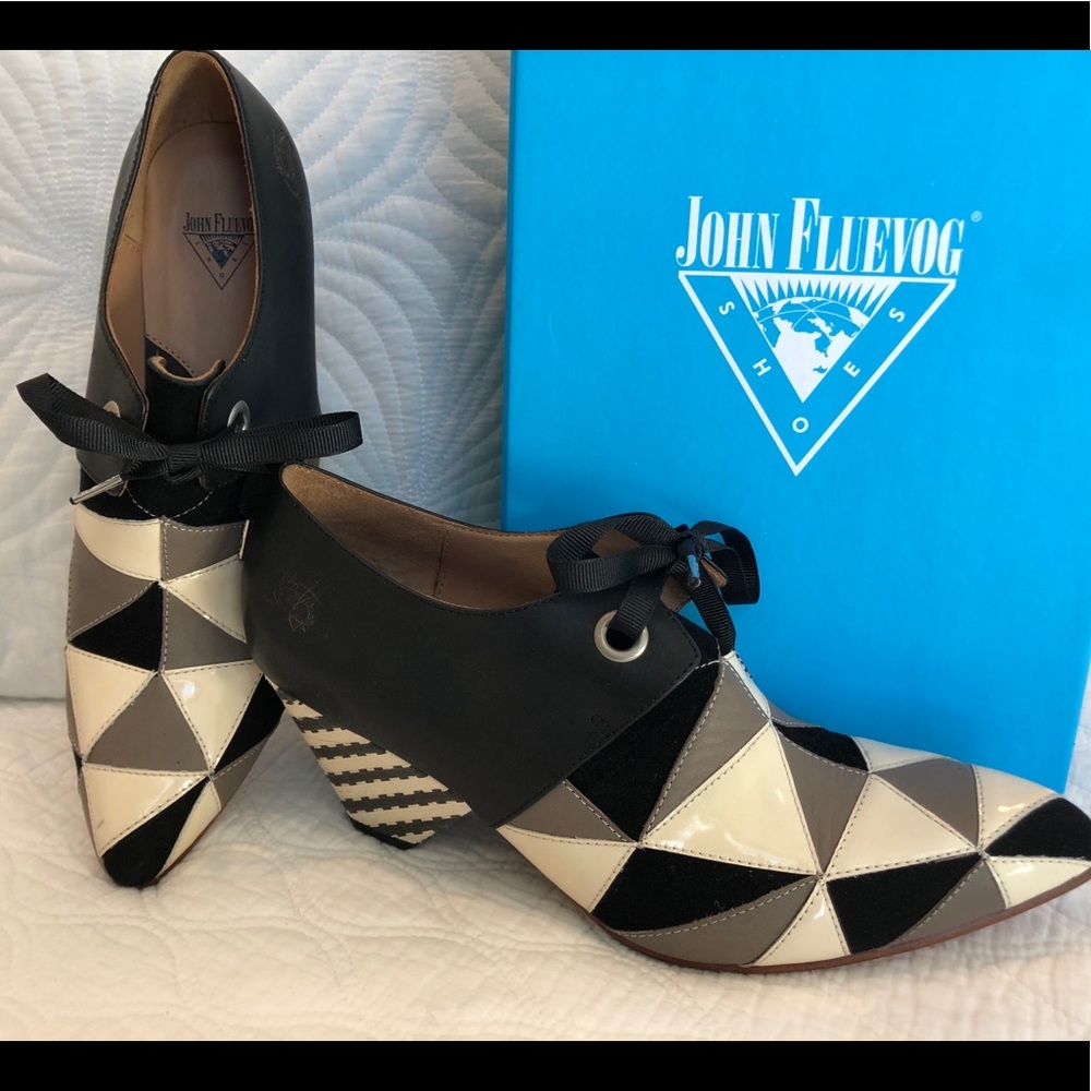 New! John Fluevog black and white patchwork shoe